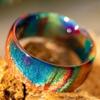 Natural Rainbow Opal Ring Fire Opal Ring Carbon Fiber Lining Iridescent Color Changing Opal Rings for Women Engagement Jewelry Anniversary