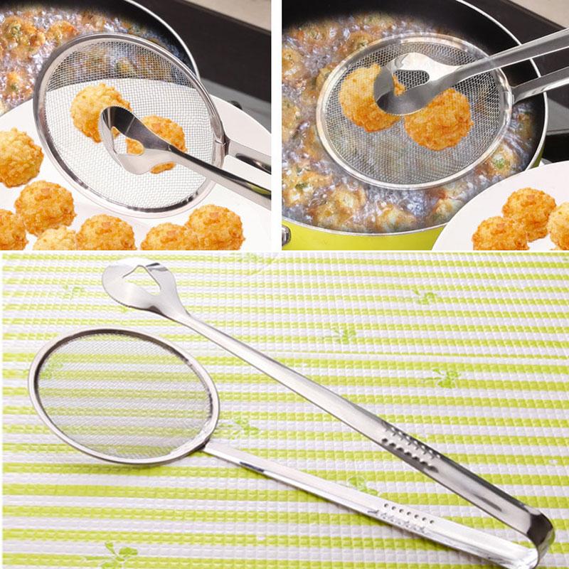 Stainless Steel Frying Oil Filter Clip, Multifunctional Oil Drain Spoon, Cooking Vegetable Snacks Frying Tool