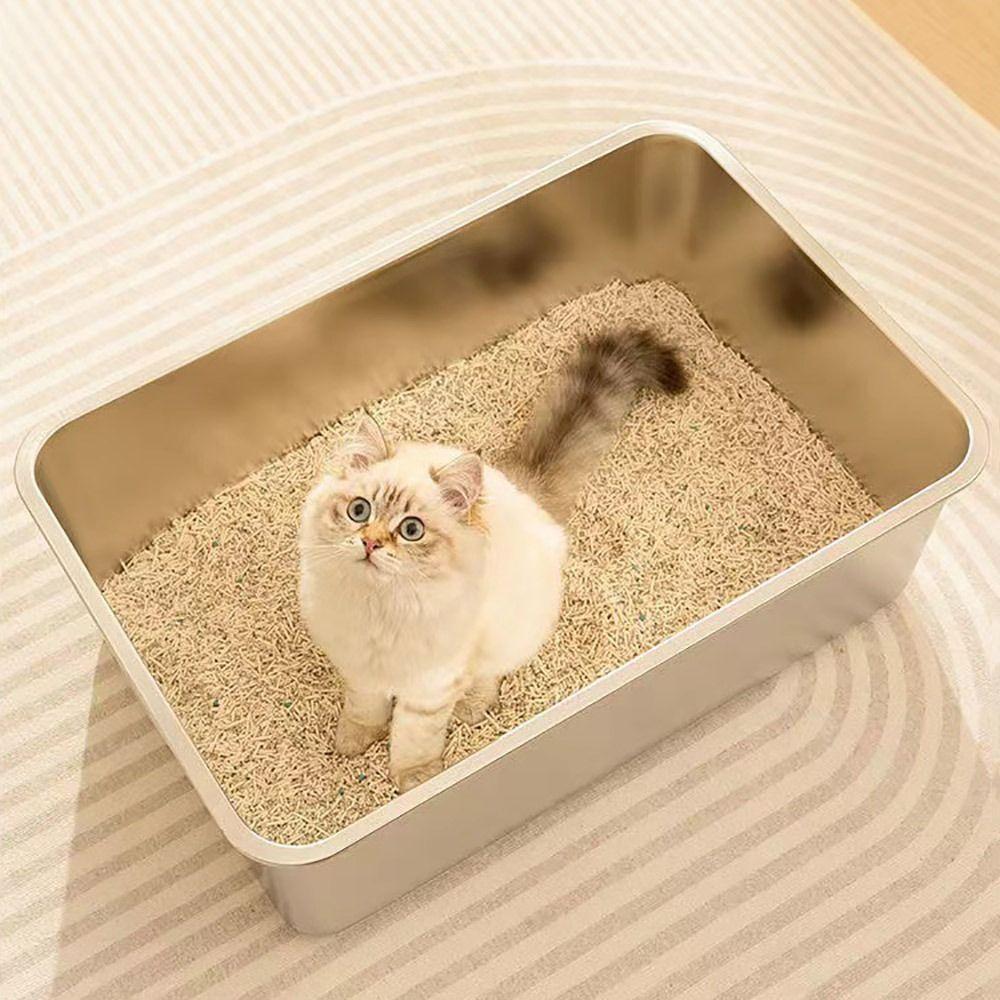 New Stainless Steel Cat Litter Box Large Capacity Easy To Clean Cat Toilet High Sided Cat potty Cat