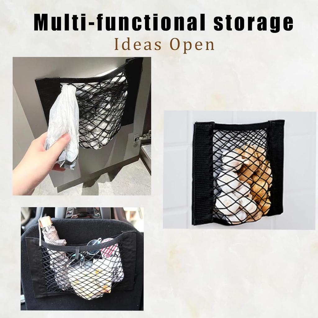2PCS Universal Car Cargo Net with Adhesive Tape, 9.8×15.7in Trunk Storage Mesh Pocket Wall Mount Organizer Bag for Car RV SUV Boat Truck Camper Van