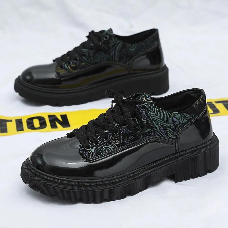 Dress Shoes Men's Leather Brogue Formal Business Round Toe 2024 Trend Shipping Free New In Male Casual Shoe Classic Original Pu