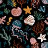 Royal Velvet Fabric Polyester For Sewing - Seabed Motif
