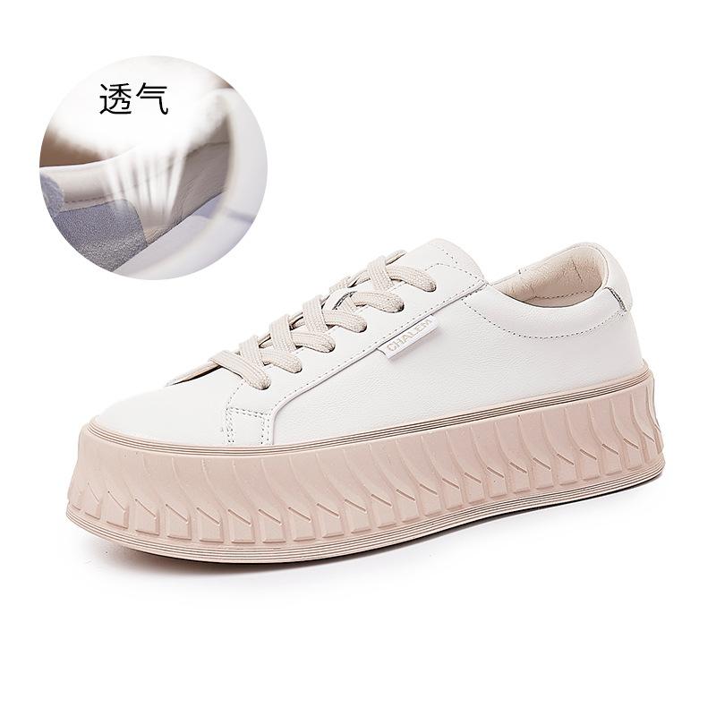 

Genuine leather women s shoes 2025 spring new soft leather single shoes versatile muffin shoes flat white shoes heightening fashion board shoes 35 рожевий