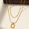 Stainless Steel Necklace Classic Fashion Openwork Square Pendant Layer Chain Necklace For Women Zircon Party Personalized Gifts