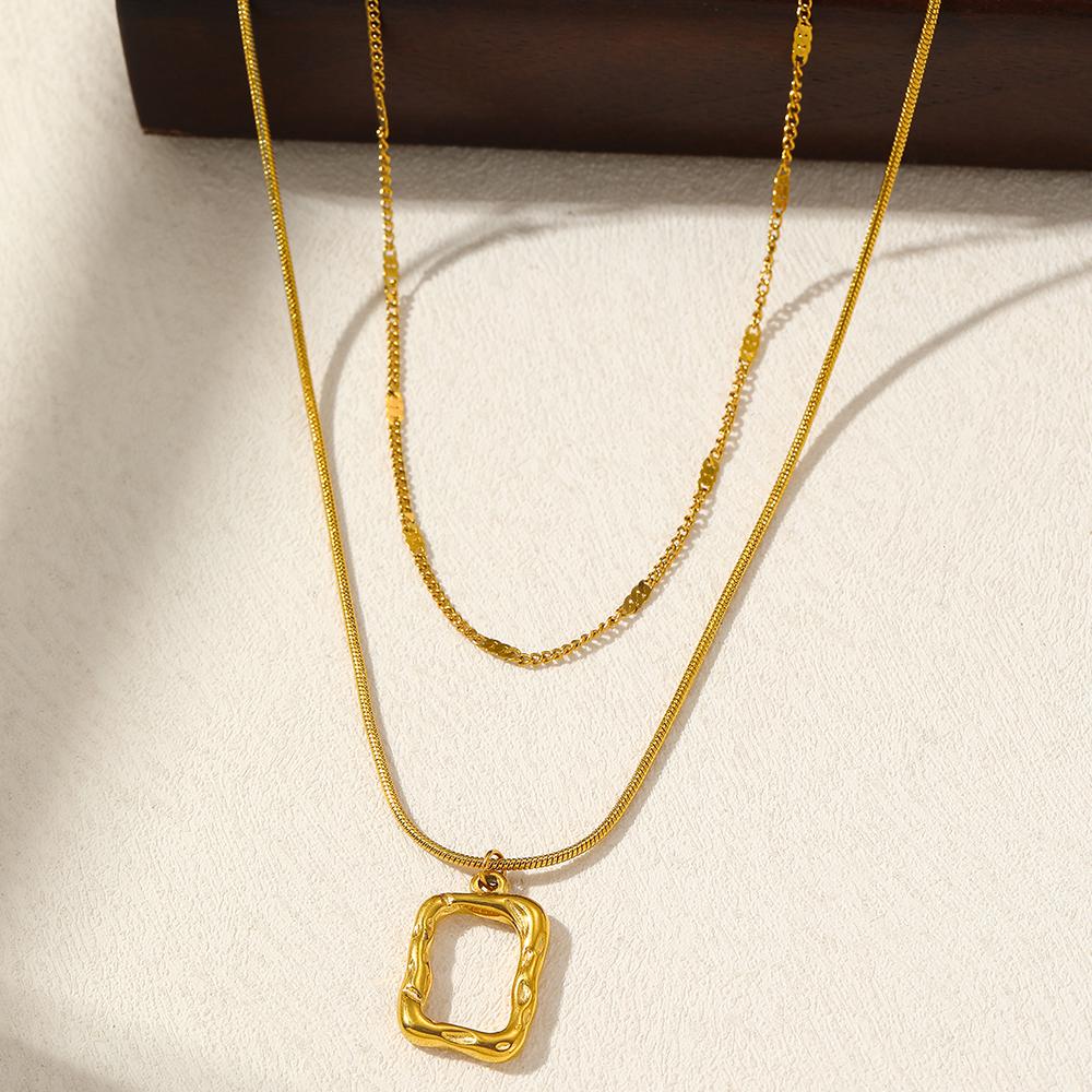 Stainless Steel Necklace Classic Fashion Openwork Square Pendant Layer Chain Necklace For Women Zircon Party Personalized Gifts