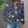 Women's Fashionable And Casual Shirt Long Sleeve V-neck Button Printed Blouse Top