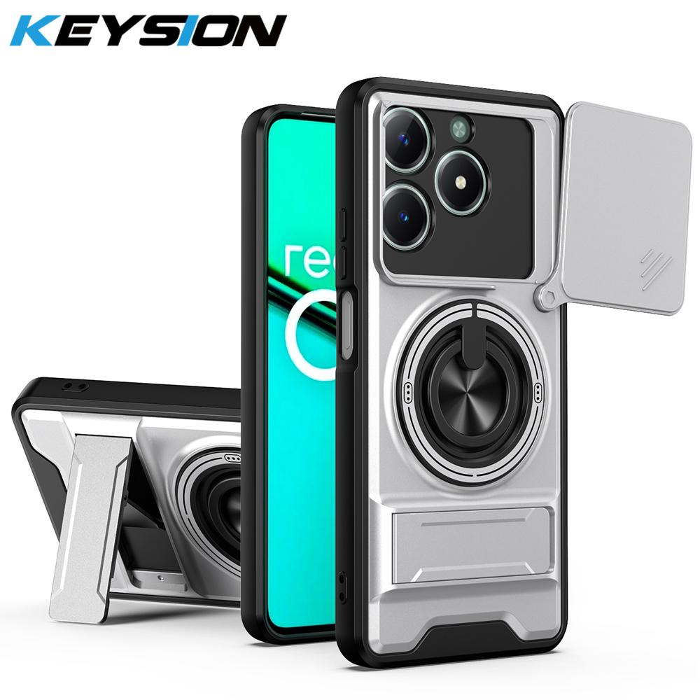 KEYSION Magnetic Phone Case for OPPO Realme C61 C63 Slide Camera Protection Upright Kickstand 360 Ring Shockproof Back Cover