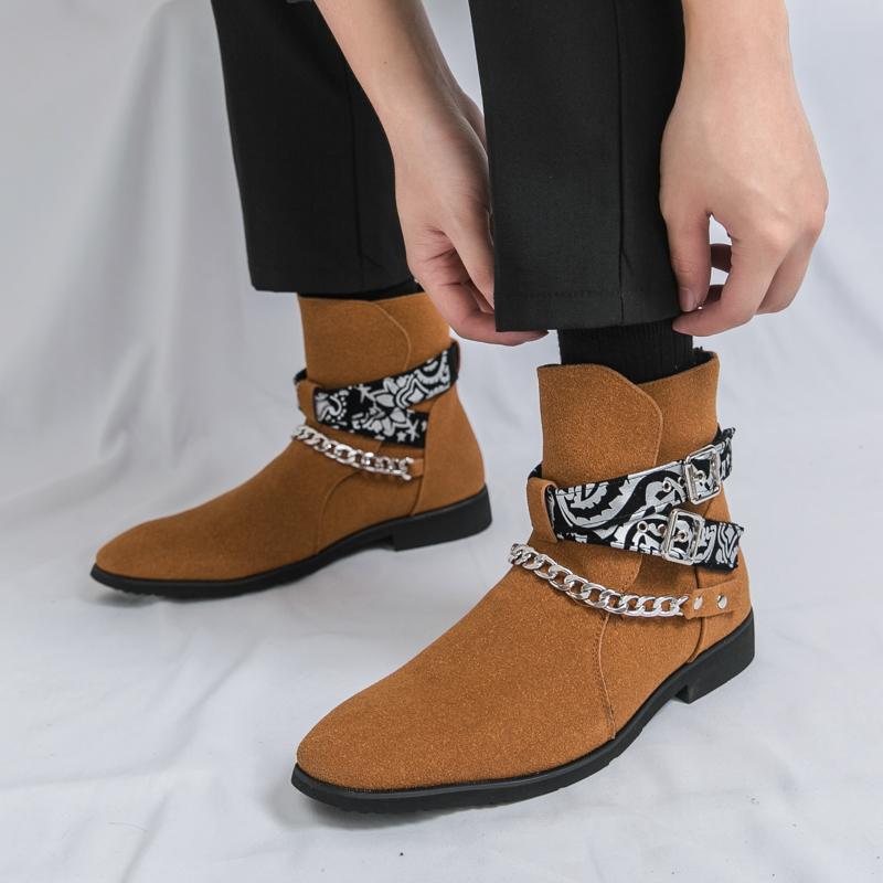 Trendy High Top Motorcycle Boots Branded Men's Cowhide Suede Business Boots Quality Comfortable Casual Leather Boots Sizes 38-46