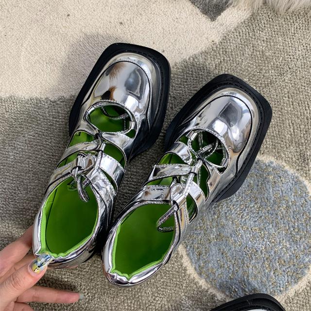 Νέα Παπούτσια με Τετράγωνη Μύτη Ρετρό Χοντρό Τακούνι Μαύρα Γνήσιο Δέρμα Γυναικεία Μόδα Λουράκια Ανοιχτά Δερμάτινα Μονοπάπουτσα Φόρεμα Μοκασίνια