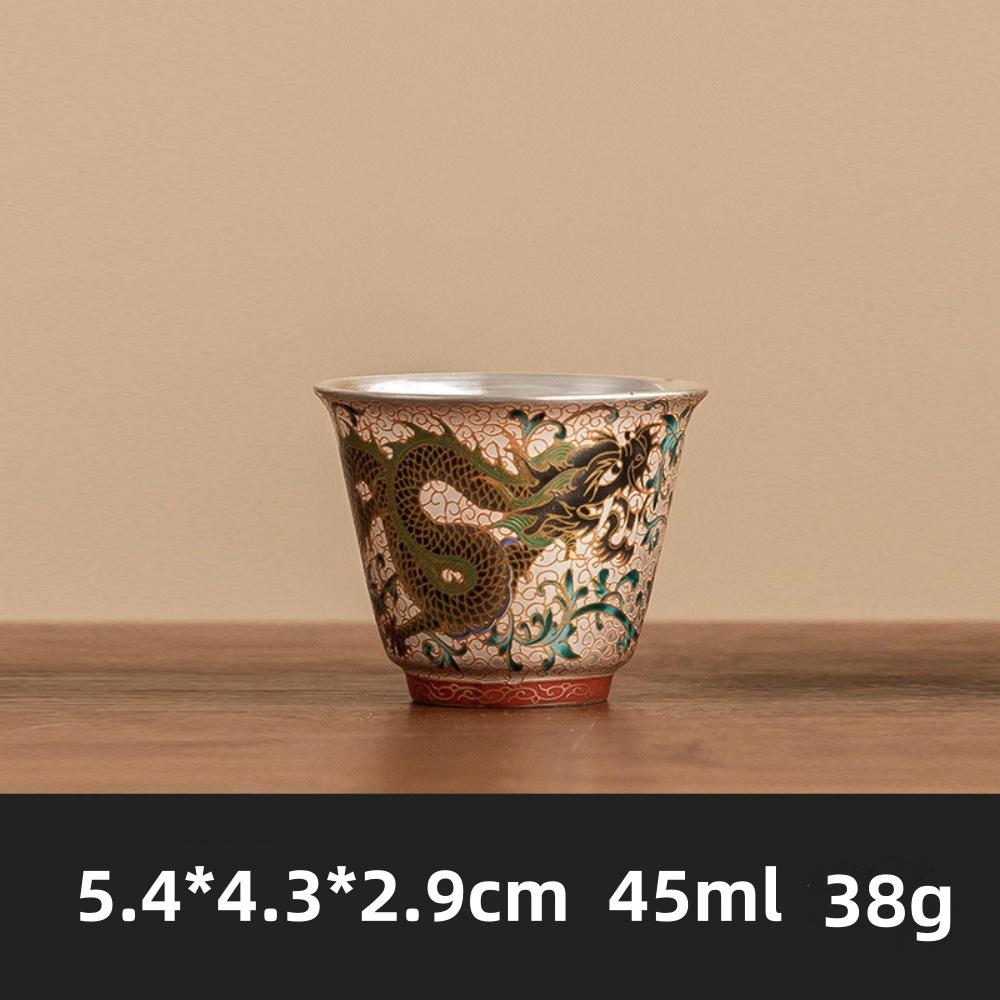 Prosperitate chinezească adusă de Dragon și Phoenix Ceașcă de ceai cu căptușeală interioară incrustată cu argint Ceașcă de cafea espresso Ceașcă de ceai