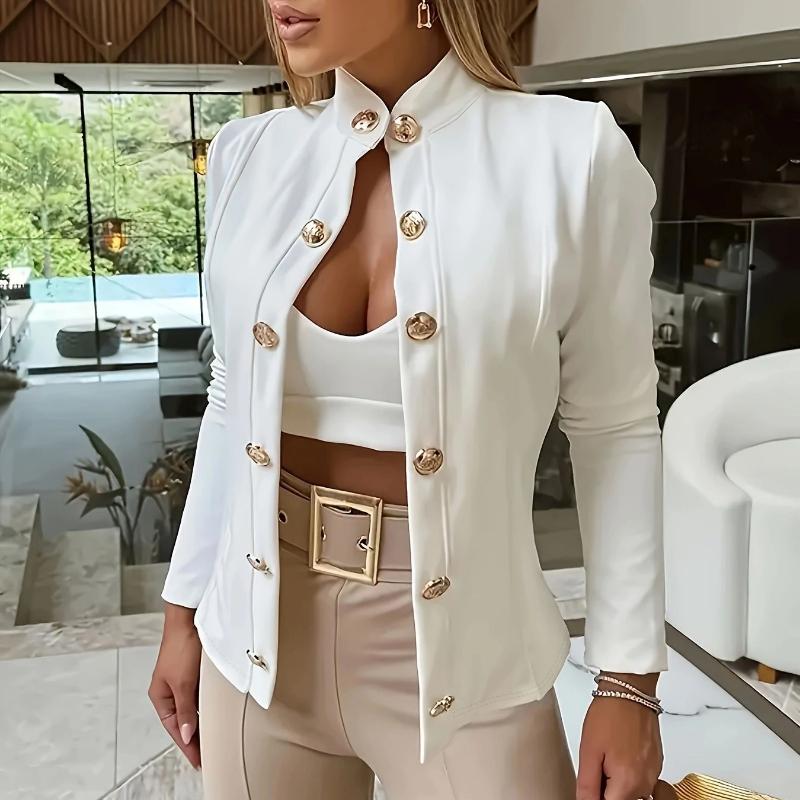 

Женский приталенный двубортный блейзер с длинными рукавами и воротником-стойкой, модный и стройнящий. 2xl белый