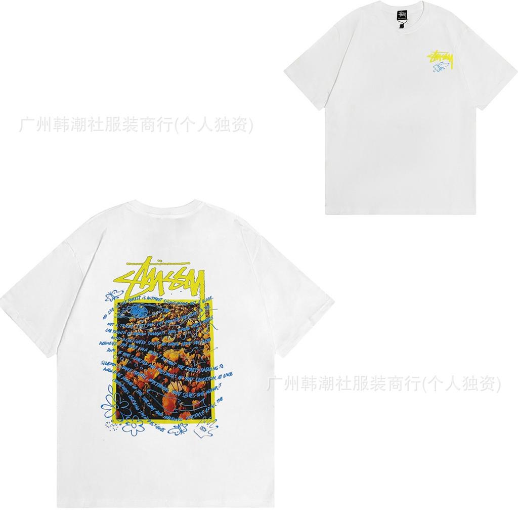 [2] American trendy brand short-sleeved t-shirt black and white collection printed short-sleeved t-shirt casual couple men and women of the same style
