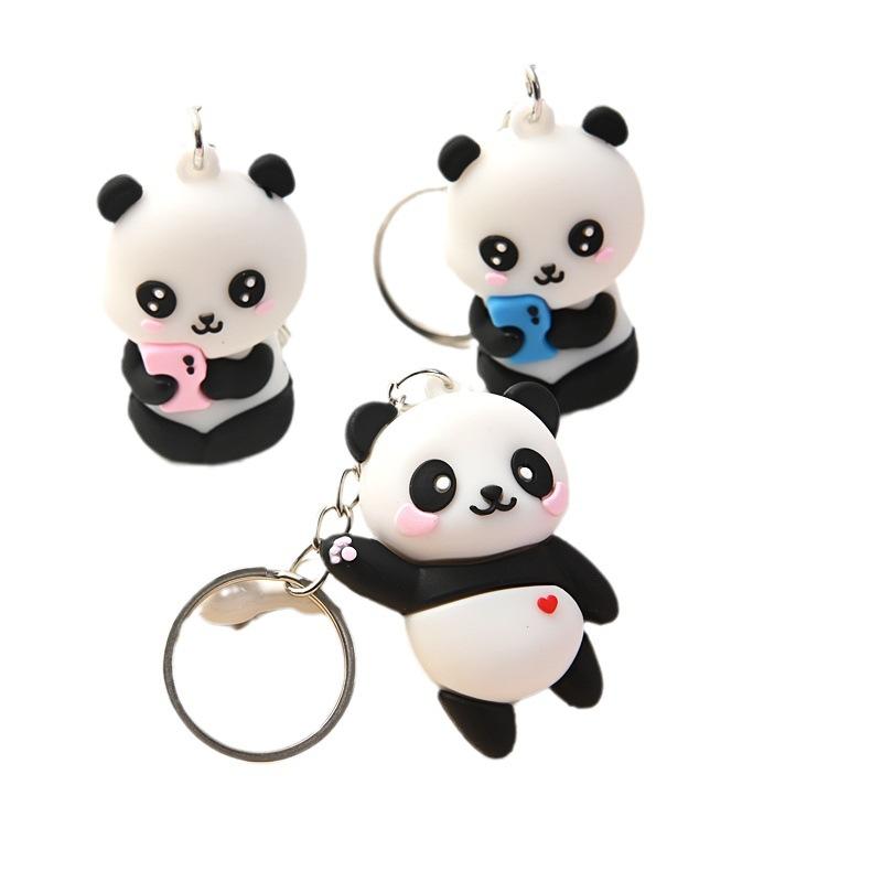Novelties Cute Cartoon Couple Panda Keychain Pendant Car Bag Key Chains for Women Jewelry Gift