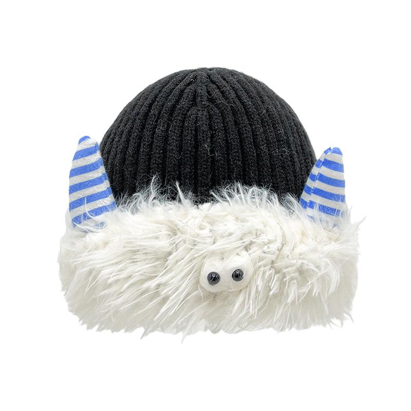 

Зимняя милая забавная плюшевая вязаная шапка с женскими ушками, нишевая хип-хоп шапка-пуловер с мультяшным лицом, маленькая шерстяная шапка One Size (56cm~ 58cm)