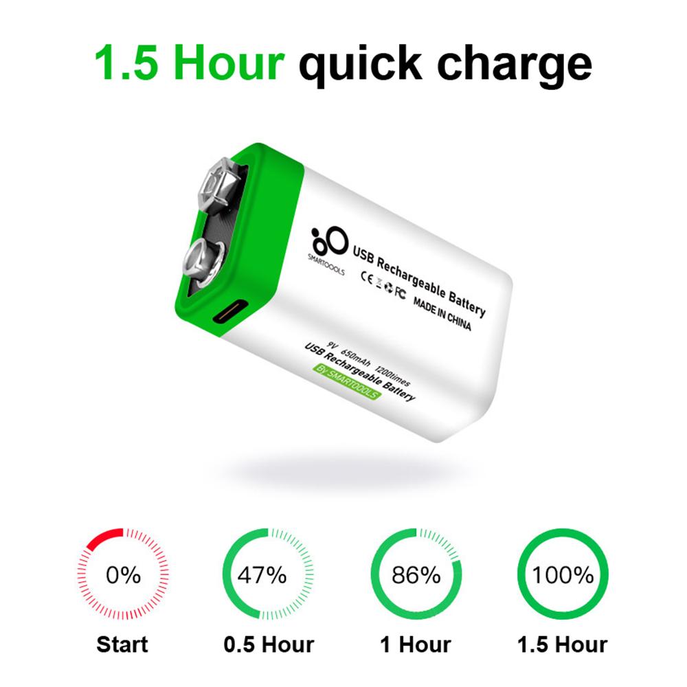 9V 650mAh Lithium Rechargeable Battery USB Charging 9 V Li-ion Square Battery for Toy Remote Control KTV Multimeter Microphone