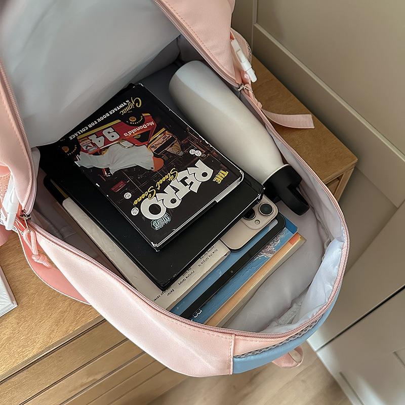 School bag new high-value college style fresh and sweet backpack junior high school students contrasting color splicing bar backpack