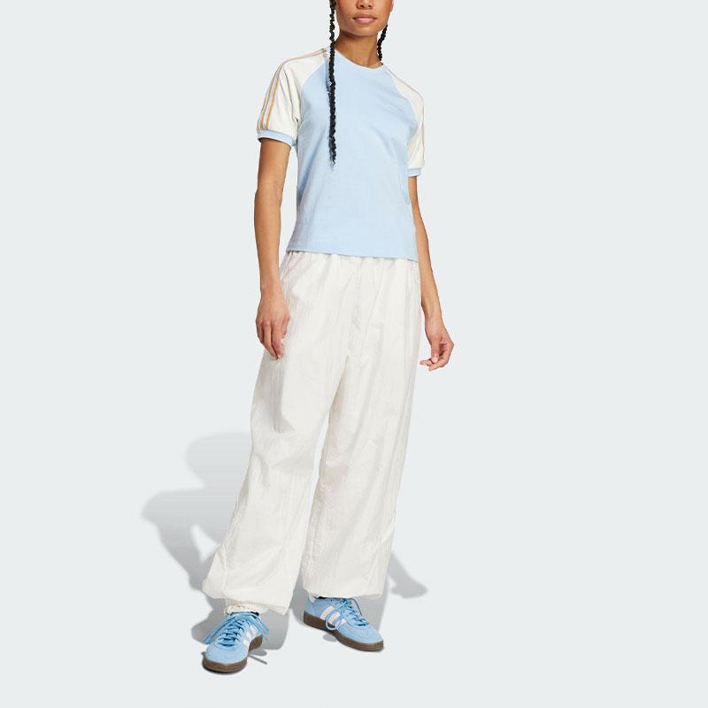 Adidas Originals 80s Spliced Side Stripe Sports Short Sleeve Women Tops Pink Blue JD5761