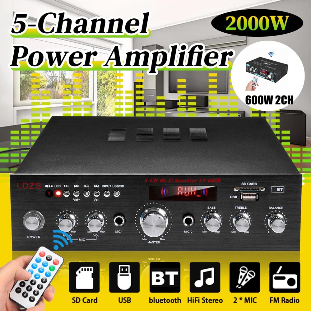 5CH Bluetooth Stereo Amplifier Hifi Audio Power Amp With Remote Control Support FM/USB Home Receiver Karaoke Car Music