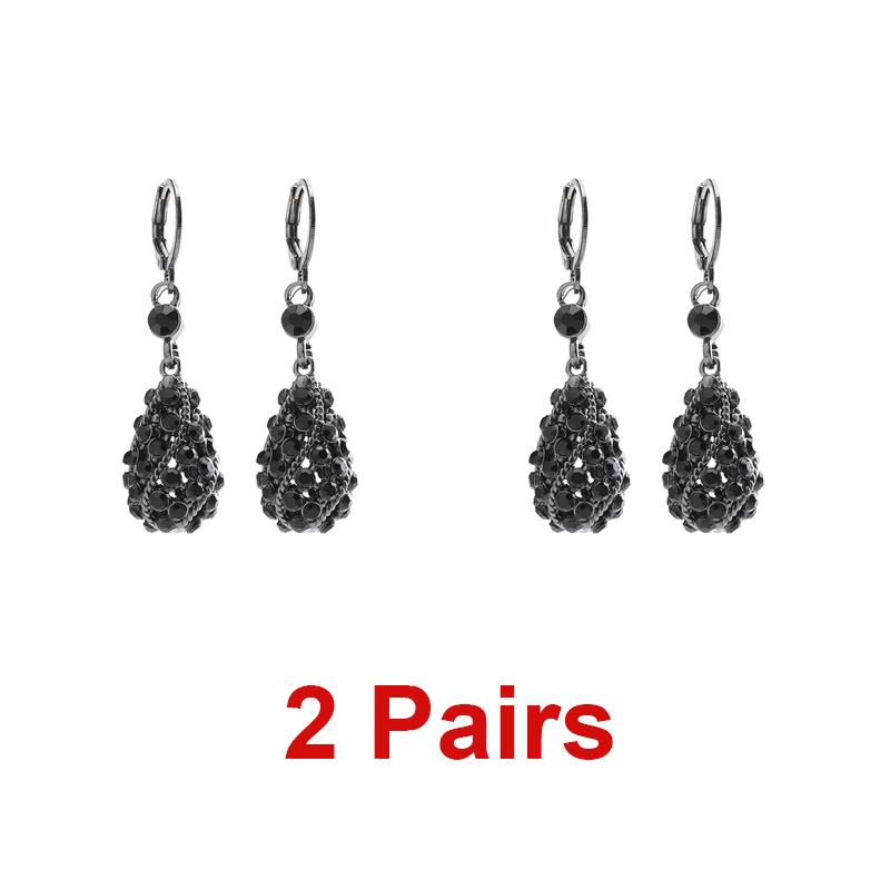 Kadınlar İçin Hafif Lüks Siyah Kristal Damla Şeklinde Sallantılı Küpeler Parlak Rhinestone Su Damlası Küpe Parti Takısı Hediye