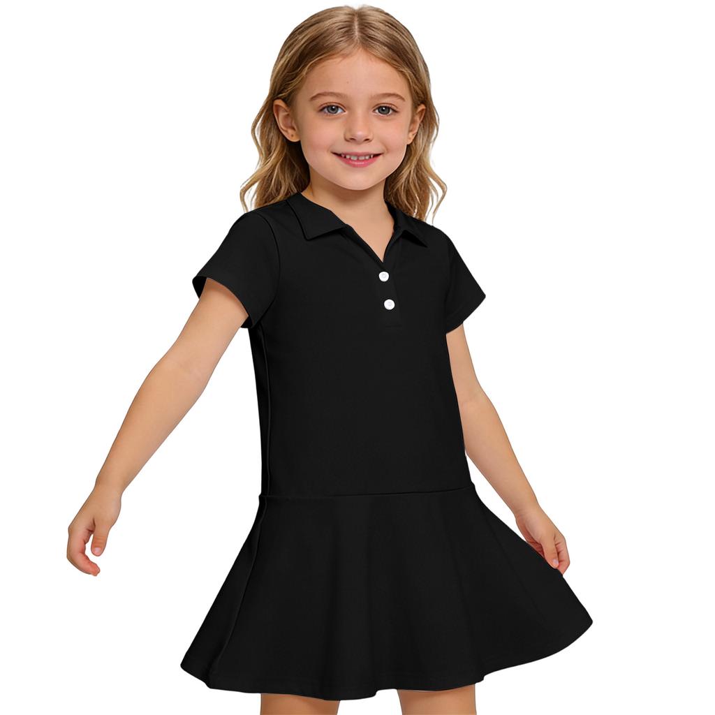 Kids' Dress - Short Sleeve Pocket Color Frock Kids' Collared Dress - Short Sleeve Pocket Frock