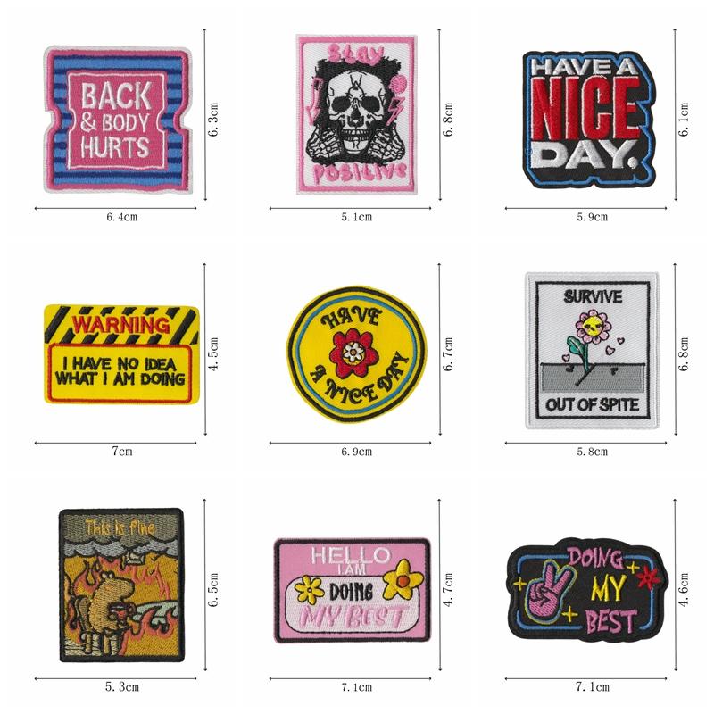 5pcs /Lots Cartoon Square Letter Slogan Embroidered Diy Have A Nice Day Patch Iron On Patches For Clothing Hats Embroidery Patch
