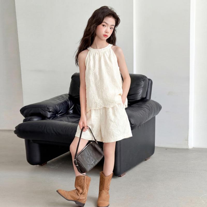 2026 Girls Princess Style Summer Embroidered Camisole & Shorts Set 150 cm