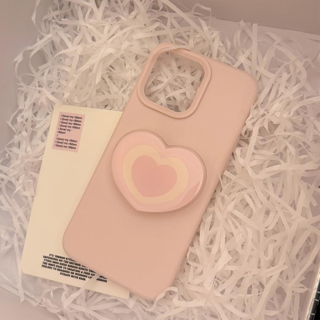 Pink heart-shaped stand fur ball bell phone case suitable for 11/12/13/14/15/16