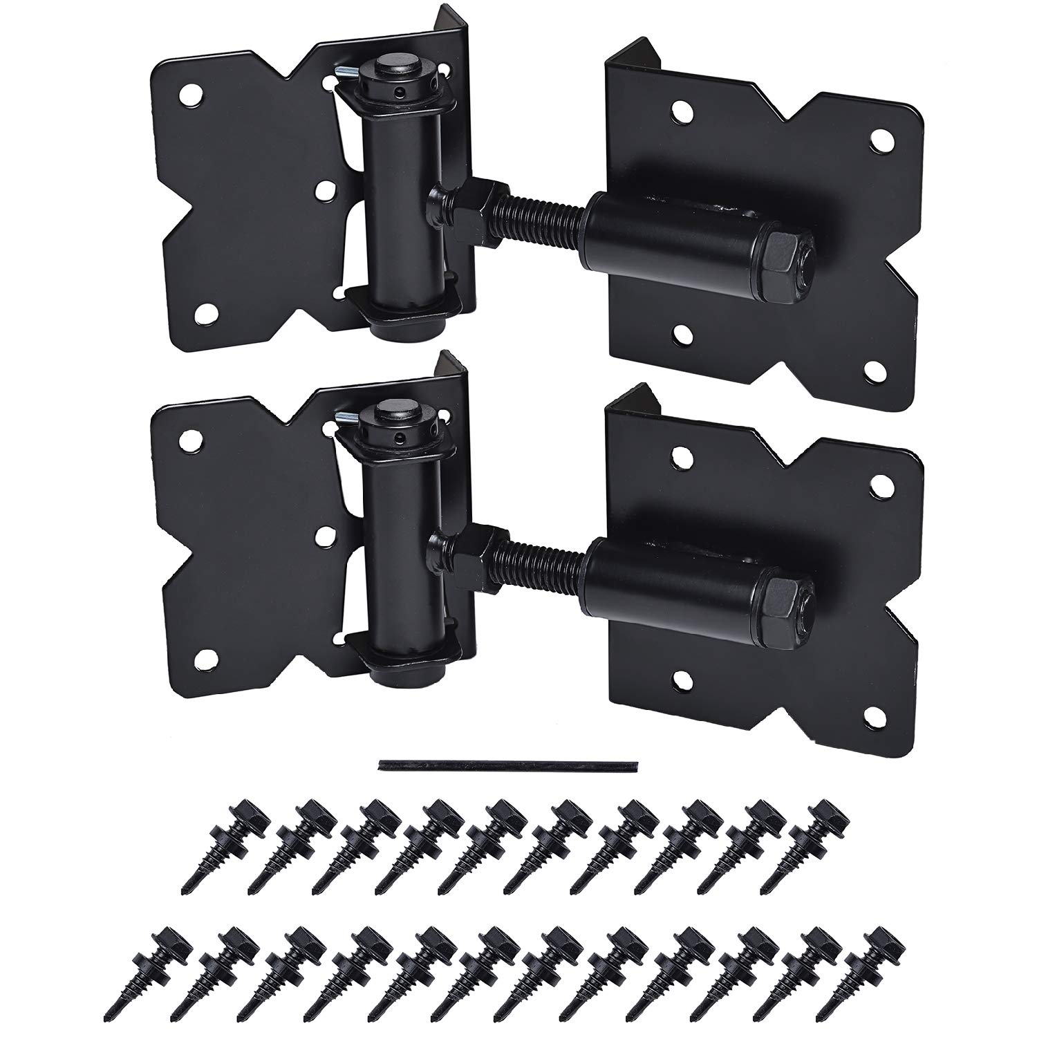 

Self Closing Gate Hardware Hinges Heavy Duty for Wooden/Vinyl/PVC Fences,90 Degree Adjustable, with Installation Screws and Swing Adjuster Tool чёрный