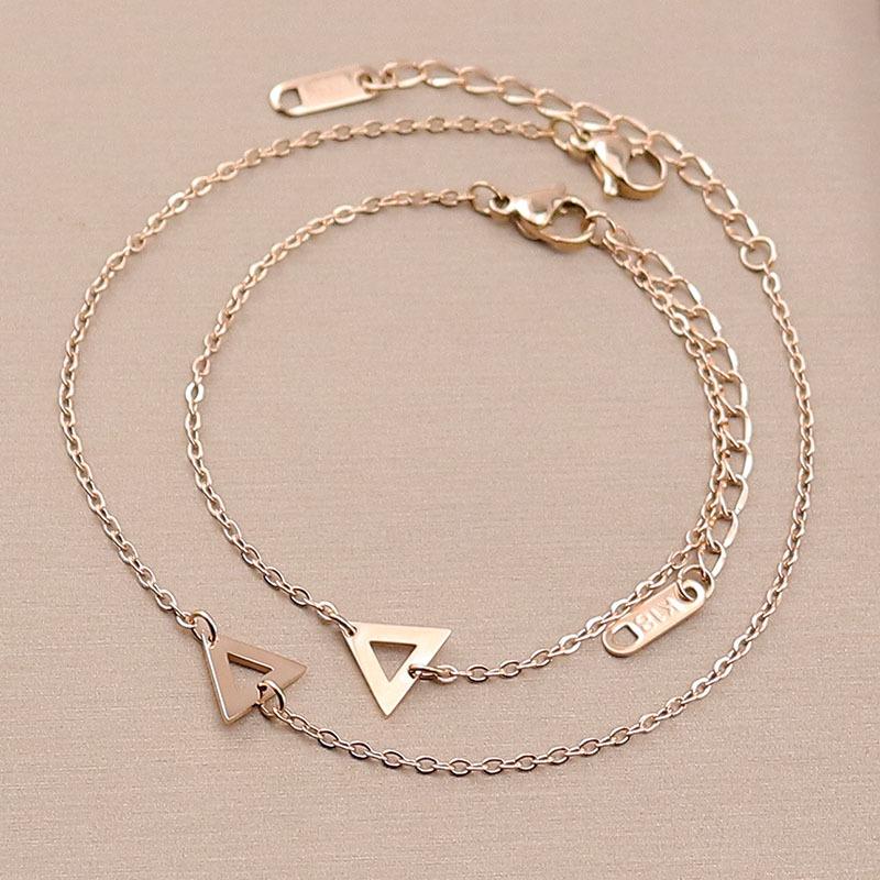 Popular Personality Titanium Steel Triangle Rose Gold Stainless Steel Women'S Bracelet Anklet