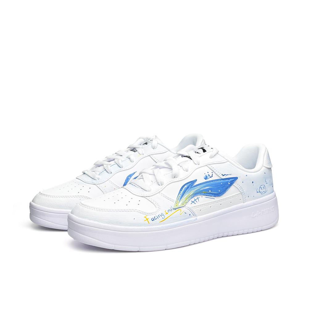 Li Ning Floating Boat Thermal Abrasion Resistant Lightweight Slip Resistant Low top Skateboard Shoes Unisex White Blue AGCS419-1(Team920-)