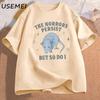 Die Schrecken dauern an, aber ich auch T-Shirts Lustiges Mentale Gesundheit Meme T-Shirt Unisex Baumwolle Kurzarmshirt Shirt Damenbekleidung
