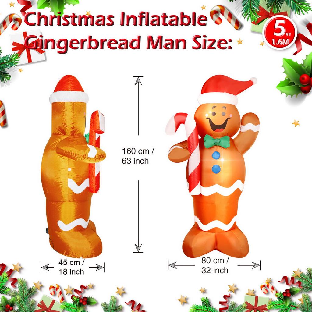 Christmas Inflatable Decorations with LED Lights, Giant Snowman, Gingerbread Man, Gift Bag, Lawn Yard Party Xmas Ornaments