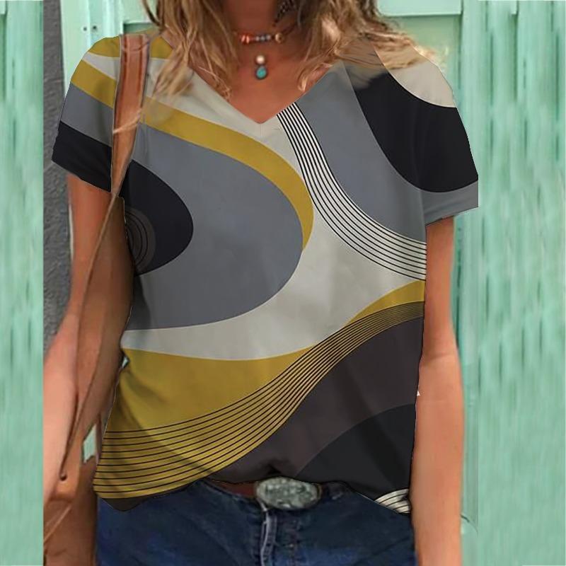 Printed T-shirt V-neck Printed Women's Short Sleeved T-shirt Top