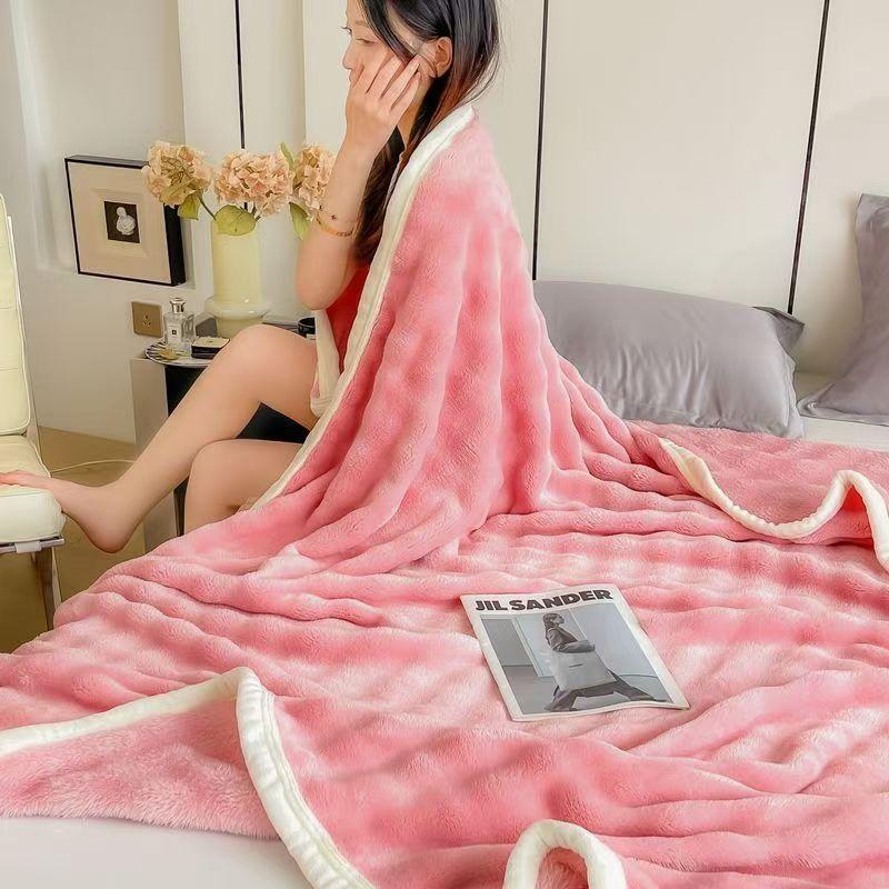 Fleece Throw Blanket for Couch - 300GSM Soft & Warm Fluffy Lilac Blanket, Decorative and Giftable Striped Blankets for Women, Men