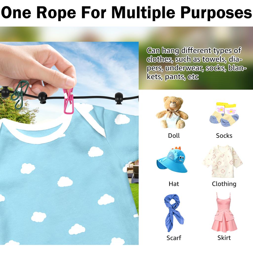 Portable Clothesline Outdoor Windproof Clothesline with Colorful Clips Travel Retractable Laundry Dryer Clothes Rope For Outdoor