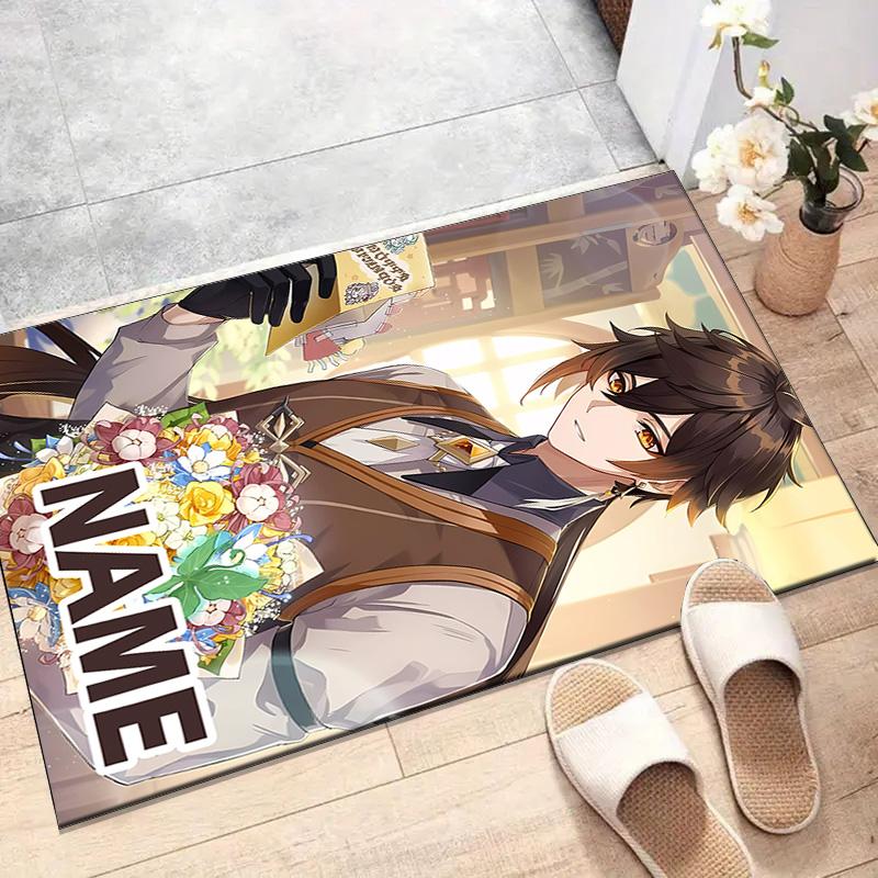 Custom Genshin Impact Mat Personalized Name, Polyester Washable Indoor Entryway Rug, Gift for Christmas, Easter, Thanksgiving Day