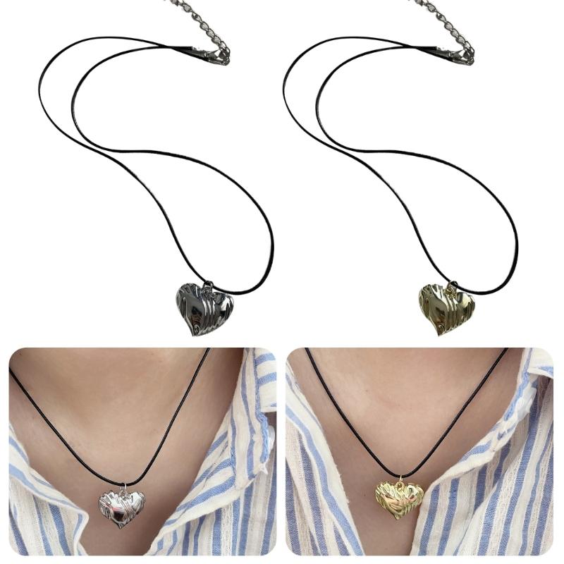 Fashion Love Heart Pendant Necklace Black Leathers Rope Choker Neck Chain Elegant Clavicle Chain Necklace Party Jewelry
