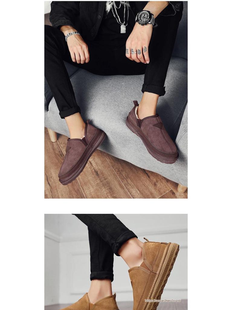 Northeast Men's Winter Snow Boots: Velvet-Lined, Thick, Warm Leather & Fur Slip-On Cotton Shoes