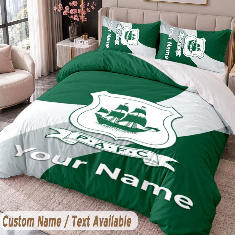 Plymouth Argyle FC Printed Bedding Set Custom Name Text 1 Duvet Cover 2 Pillowcases For Bedroom