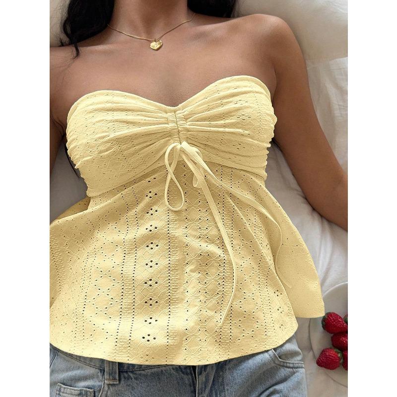 Women's Tank Tops 2026 Summer Slim Fit Sleeveless Backless Women's Strapless Tanks Vest Fashion Elegant Solid Color Drawstring Hot Girts Camis