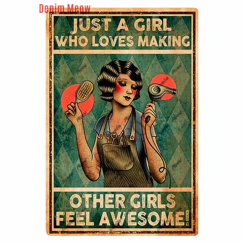 Vintage Hair Stylist Metal Tin Sign, Tattoo Artist Metal Poster, Retro Hairdressing Salon,  Room Wall Poster, Home Decor WY243
