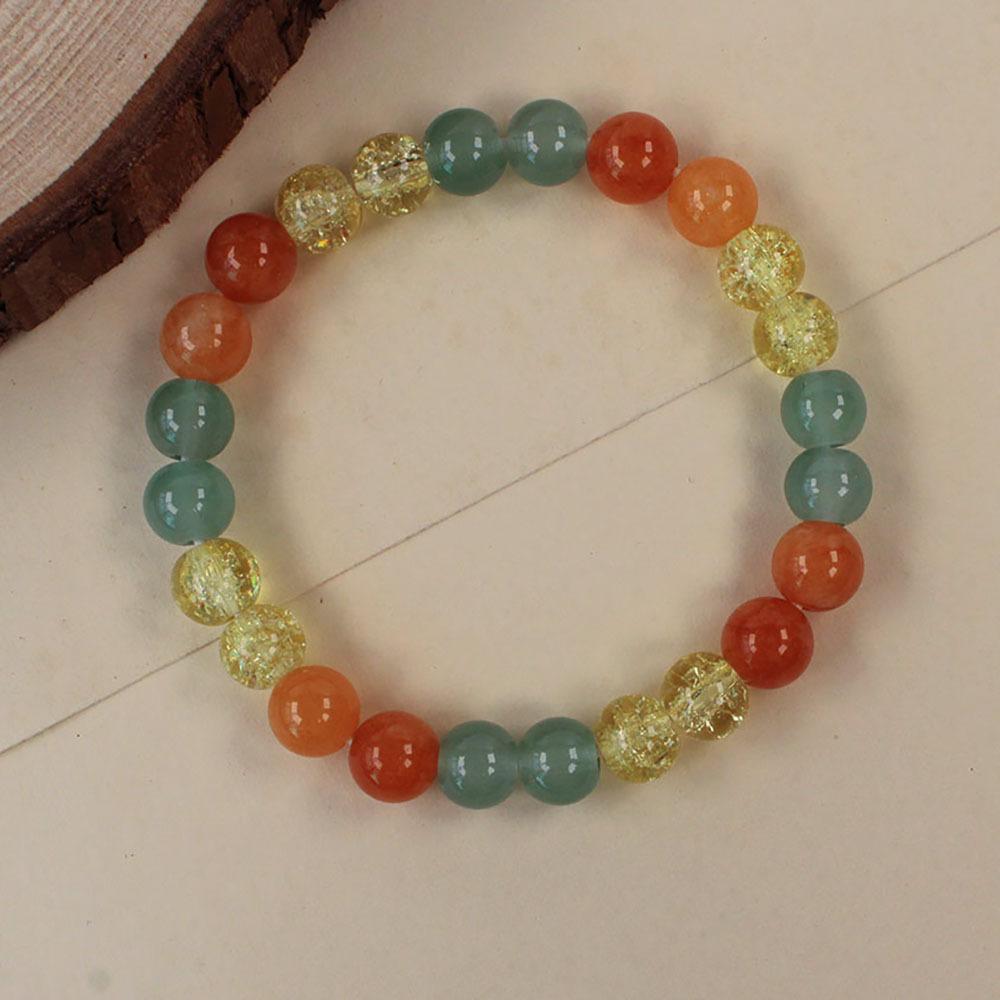 Festive Gifts Green Aventurine Red Agate And Citrine Crackle Crystal Beaded Bracelet Fresh Fashion Jewelry Daily Wear Simple Versatile Accessory