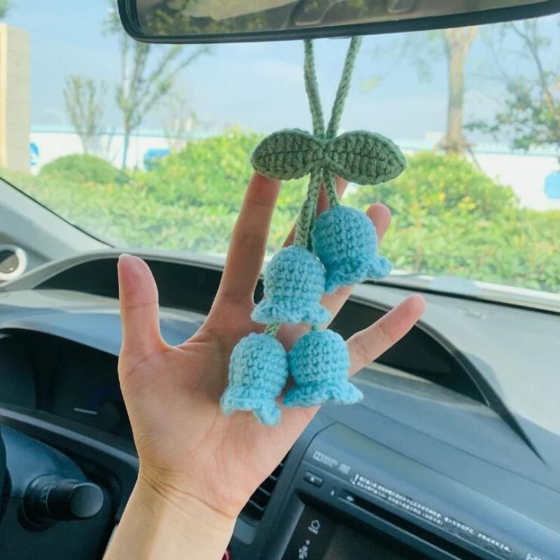 Lovely Handmade Knitted Bell Orchid Keychain for Women Girls Romantic Flower Pendant Handbag Ornament Car Accessories Gifts