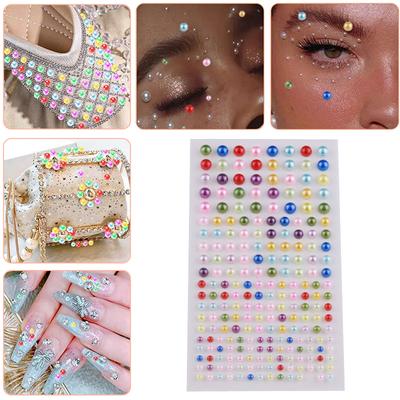 220 Piezas Mezcla 3456Mm Pegatinas de Perlas de Colores Pegatina Facial Autoadhesiva Cuerpo Sombra de Ojos Fiesta Festival Decoración Pegatinas de Joyas