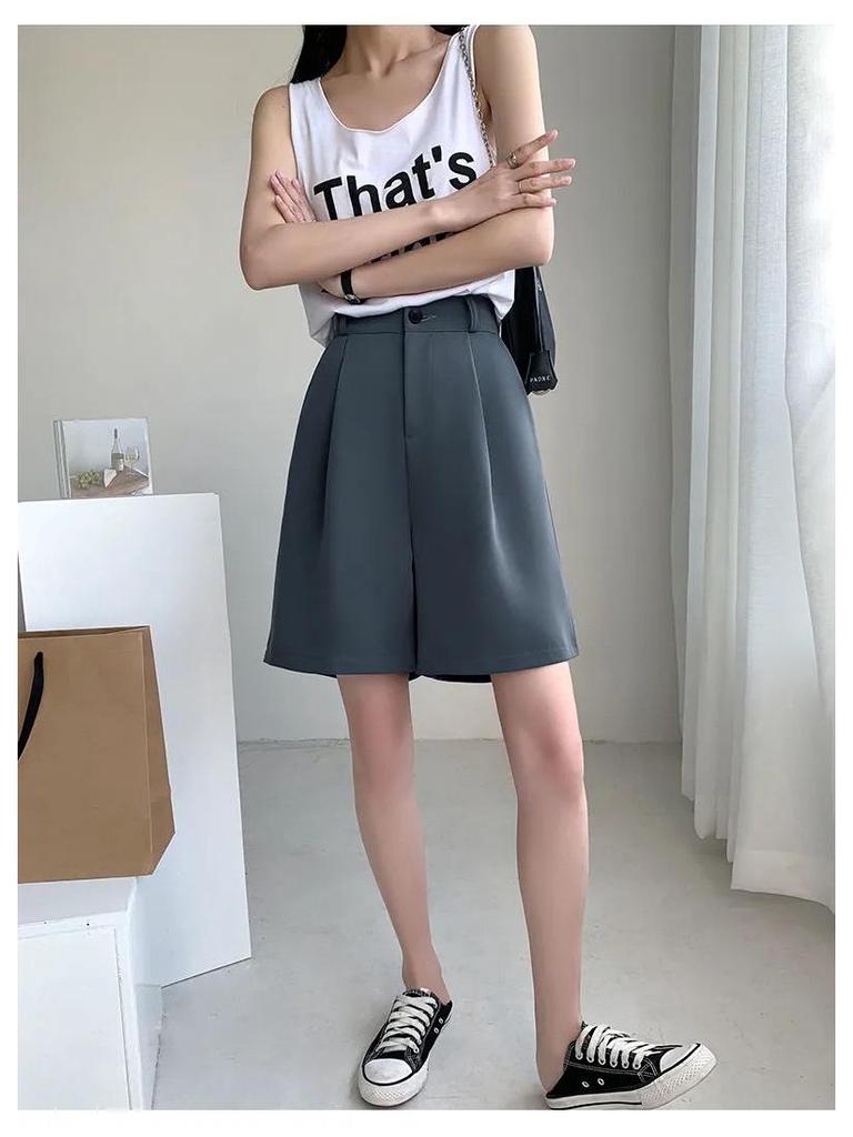 2024 Damskie Letnie Szorty Garniturowe z Wysokim Stanem - Wyszczuplające, Luźne, Styl Pięciopunktowy z Obszyciem Paska