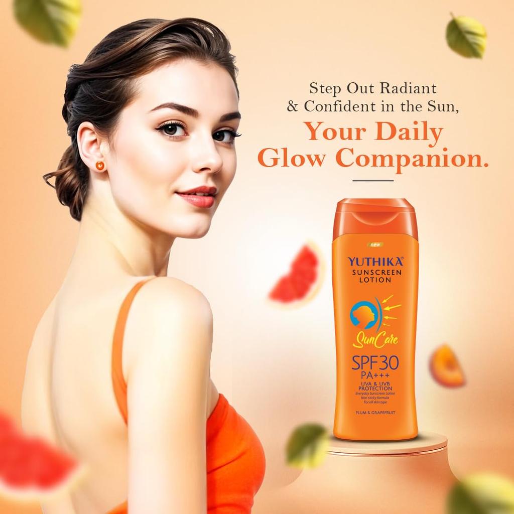 Yutika Sunscreen Lotion SPF 30 PA+++ for Men and Women 100ml Non-Greasy Sun Cream All Skin Types Pack of 2