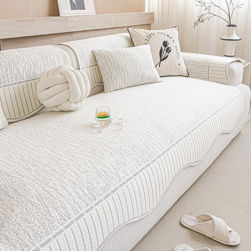 New Cool Bean Sofa Cover Summer Ice Silk Mat Cream Style Sofa Seat Cushion Universal Non Slip Machine Washable Sofa Cover