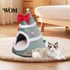 Festive Christmas Cat Furniture Tree Bed, Plush Cave Bed with Removable Cushion, Non-slip Cozy Winter Pet Bottom, House for Indoor Cats Kittens