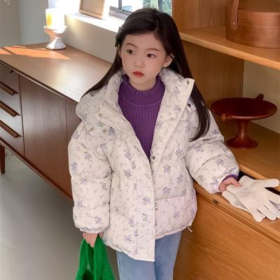 Girls Down Jacket Winter Clothes Small Fresh Floral Hooded White Duck Down Warm Jacket Tide