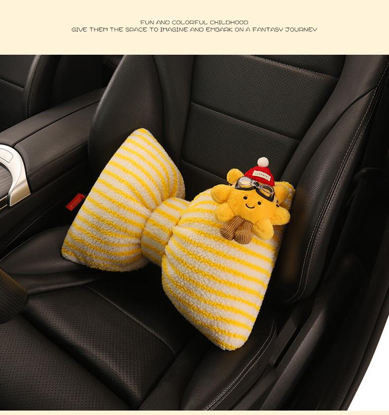 Cute Striped Winter Plush Car Seat Cushion for Nissan and Land Rover Models